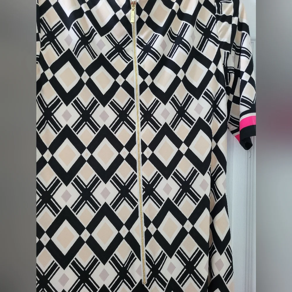 Eliza J Pink and Cream Sheath Midi Dress with 3/4 Sleeves- 8 EUC